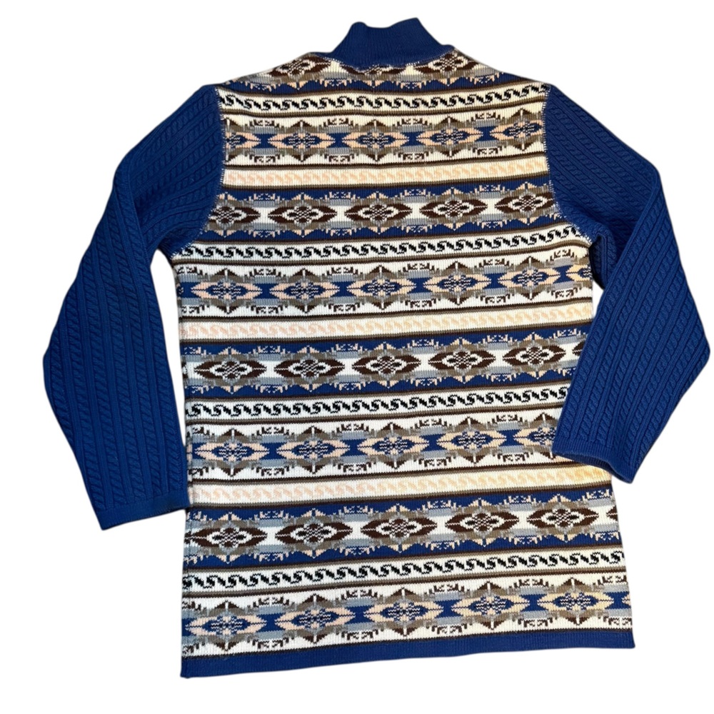 Vintage Kookai France Geometric Blue Pink White Mock Turtleneck Sweater small - Picture 2 of 5